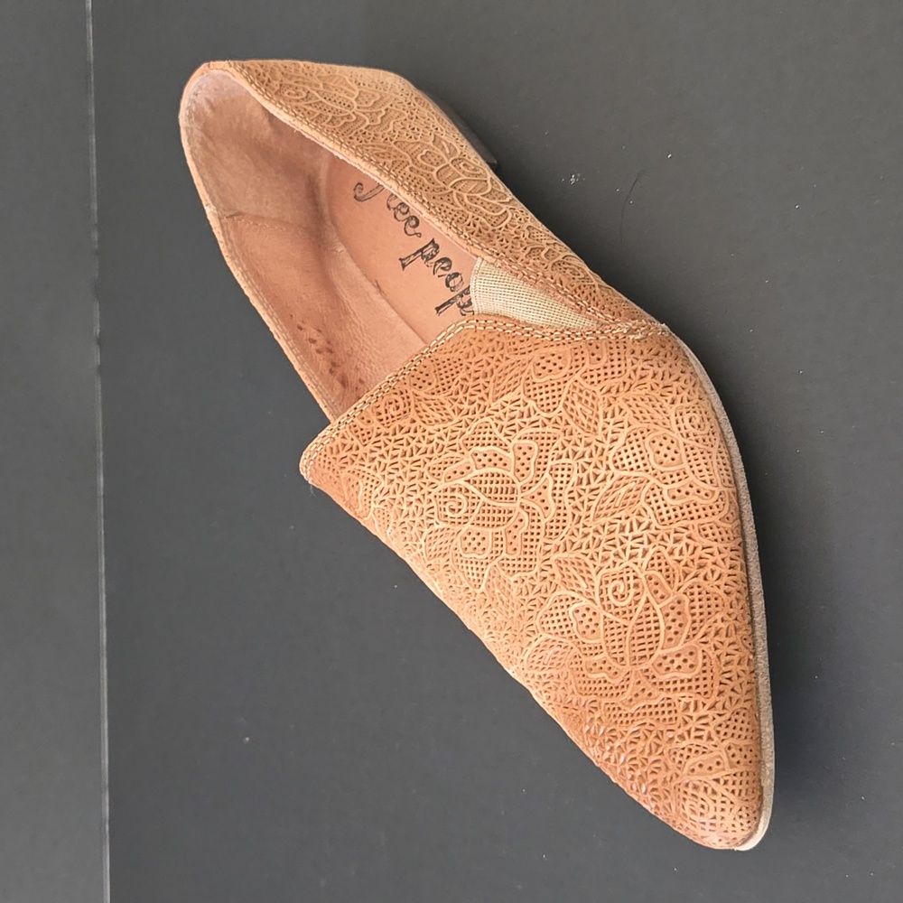 Free People Tan Laser-Cut Pointed Slip-On Flat